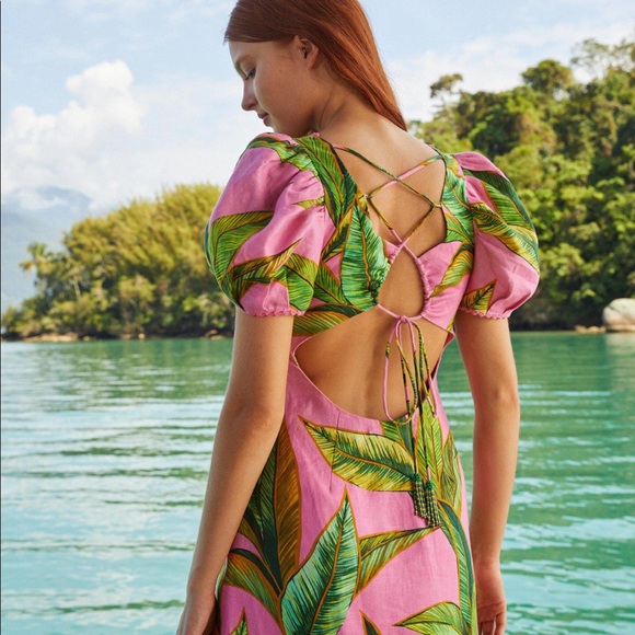 Farm Rio Foliage-Print Cross-Back Midi Dress - Picture 2 of 9